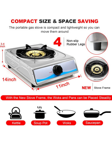 Cocina de Gas Portátil FORIMO 1 Quemador Acero Inoxidable 2.9 kW