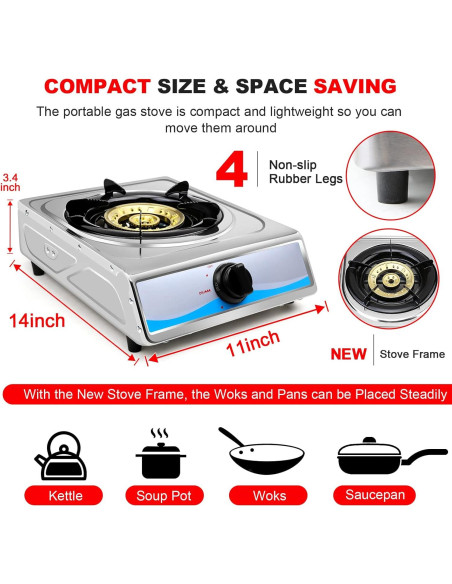 Cocina de Gas Portátil FORIMO 1 Quemador Acero Inoxidable 2.9 kW