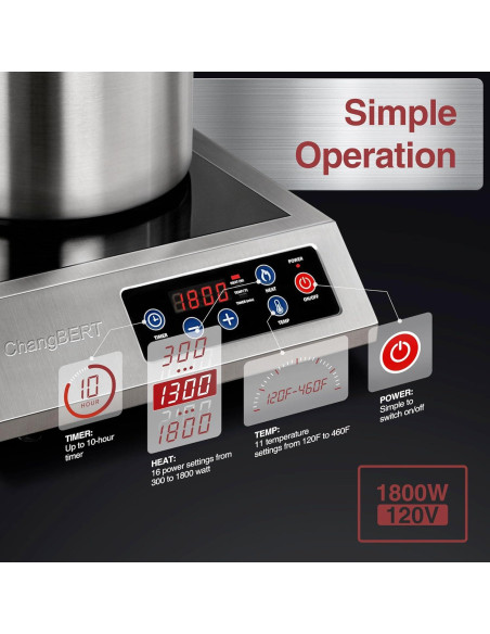 Cocina de Inducción Portátil ChangBERT 1800W Acero Inoxidable