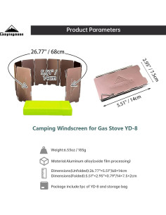 Pantalla de Viento Campingmoon YD-8 Plegable 10 Placas 24x8.6cm 2