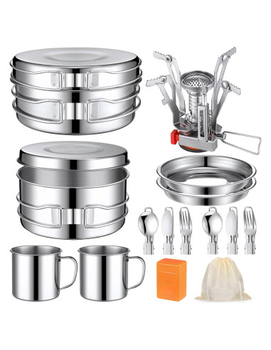 Set de Cocina para Camping Funnymoom 15 Piezas Acero Inoxidable