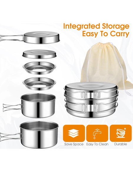 Set de Cocina para Camping Funnymoom 15 Piezas Acero Inoxidable
