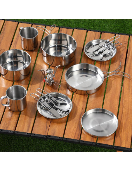 Set de Cocina para Camping Funnymoom 15 Piezas Acero Inoxidable