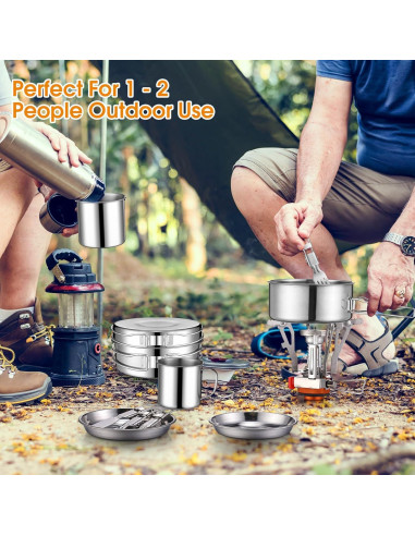 Set de Cocina para Camping Funnymoom 15 Piezas Acero Inoxidable