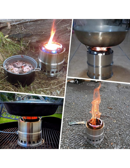 Estufa de Camping de Leña Ohuhu + 10 Placas Paravientos