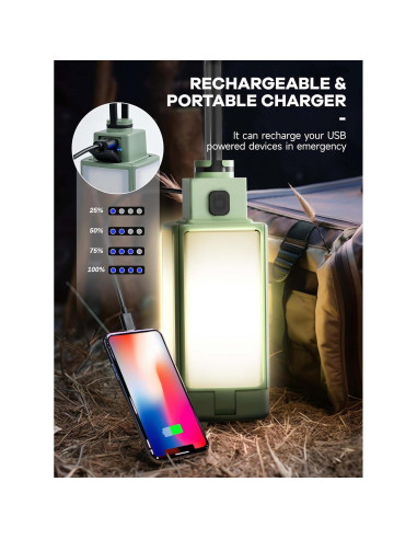 Linterna de Camping Recargable DRFX 2000LM 4 Modos Luz Plegable