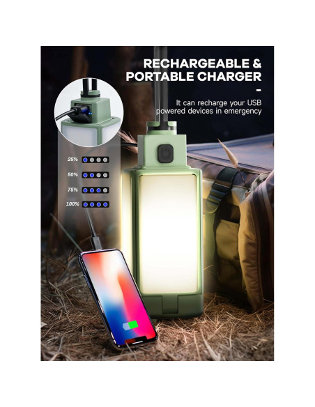 Linterna de Camping Recargable DRFX 2000LM 4 Modos Luz Plegable