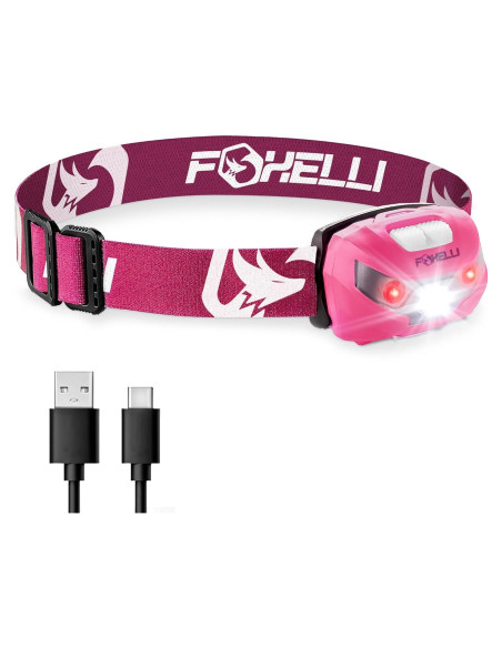 Linterna Frontal LED Foxelli MX10 Rosa Neón 160 Lúmenes