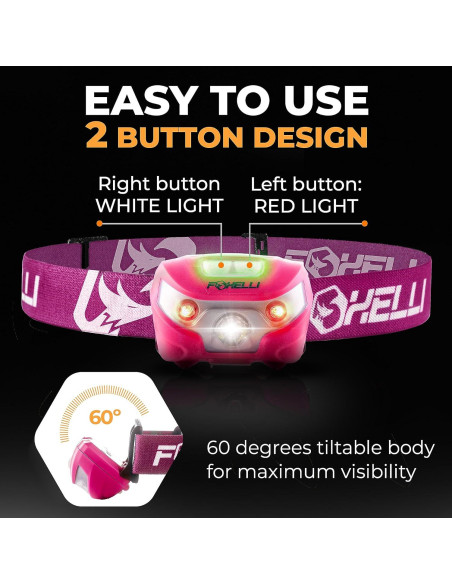 Linterna Frontal LED Foxelli MX10 Rosa Neón 160 Lúmenes