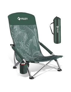 Silla de Playa Plegable VILLEY Baja con Respaldo Alto - Verde Vintage