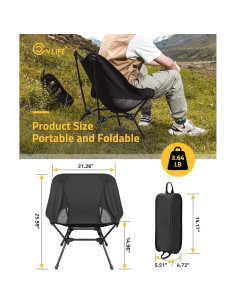 Silla de Camping Plegable CVLIFE Negra 100 kg Resistente 2
