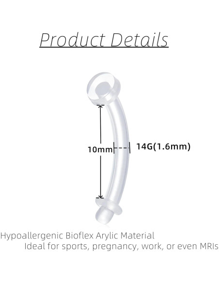 Set de 15 Aretes de Plástico Hipoalergénico FECTAS 14G 10mm