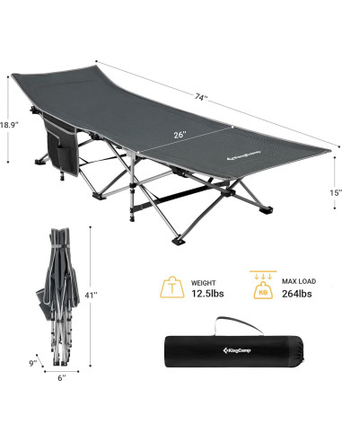 Cama Plegable KingCamp KC2026 para Camping 120 kg Gris
