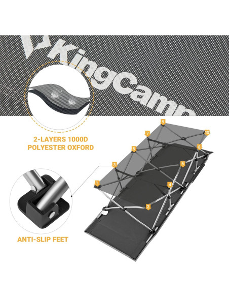 Cama Plegable KingCamp KC2026 para Camping 120 kg Gris