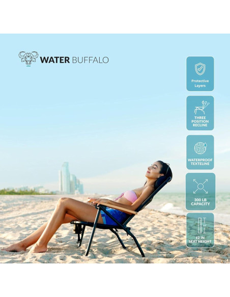 Silla de Playa Plegable Water Buffalo Bondi - 3 Posiciones, Portavasos