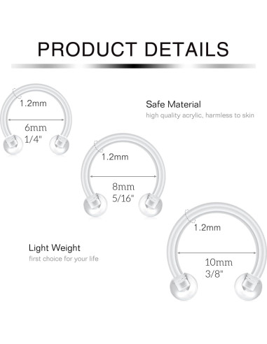 Fectas 24pcs Retenedores de Piercing Transparentes 16G