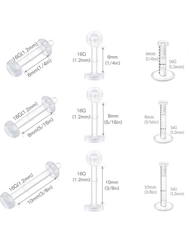 Fectas 24pcs Retenedores de Piercing Transparentes 16G