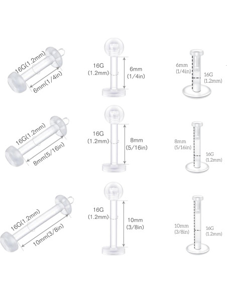 Fectas 24pcs Retenedores de Piercing Transparentes 16G