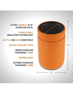 Enfriador de Latas Tahoe Trails 12oz Acero Inoxidable Naranja 2