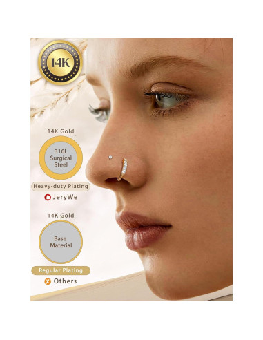 Anillos de Nariz JeryWe Oro 14K Hipoalergénico 20G - 12 Piezas