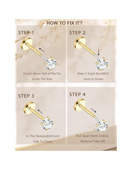 Anillos de Nariz JeryWe Oro 14K Hipoalergénico 20G - 12 Piezas