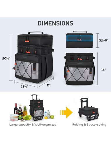 Enfriador Rodante TOURIT 49L Doble Nivel Aislado Plegable