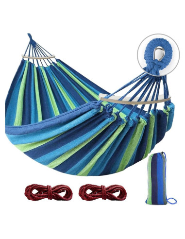 Hamaca de Camping MOSFiATA 250kg Tela Lona Antivuelco Azul Verde