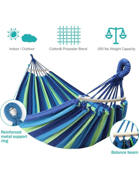 Hamaca de Camping MOSFiATA 250kg Tela Lona Antivuelco Azul Verde
