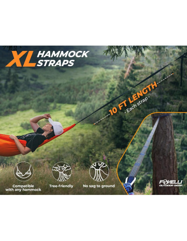 Correas de Hamaca XL Foxelli - 6.1m Alta Resistencia 2000 LBS