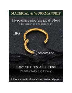 Aro para nariz hipoalergénico 18G 8mm HANCAO oro 14K 2