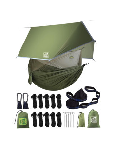 Hamaca de Camping MIZTLI con Red y Cubierta de Lluvia 3.05m