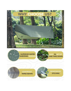 Hamaca de Camping MIZTLI con Red y Cubierta de Lluvia 3.05m 2