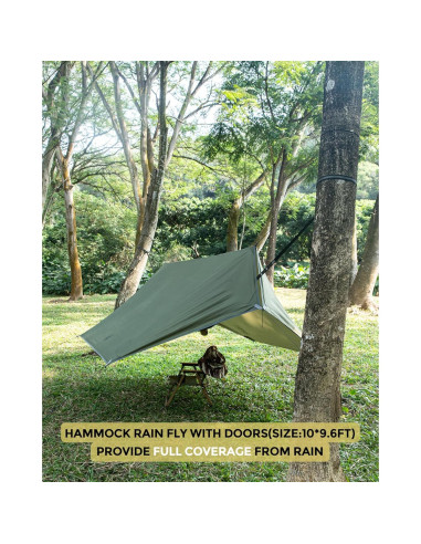 Hamaca de Camping MIZTLI con Red y Cubierta de Lluvia 3.05m