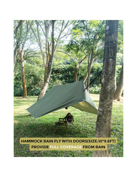 Hamaca de Camping MIZTLI con Red y Cubierta de Lluvia 3.05m