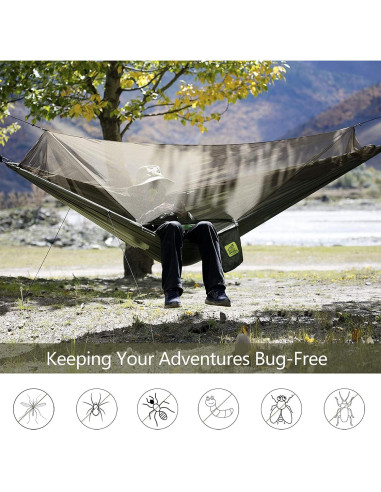 Hamaca de Camping MIZTLI con Red y Cubierta de Lluvia 3.05m