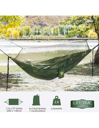 Hamaca de Camping MIZTLI con Red y Cubierta de Lluvia 3.05m