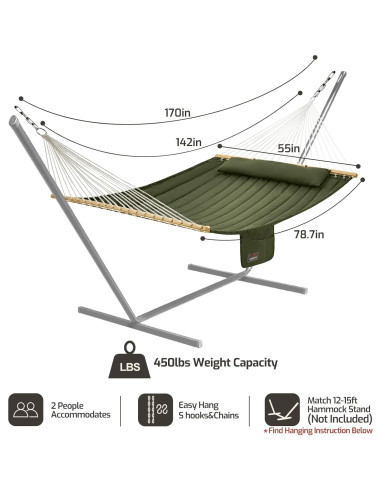 Hamaca Acolchada CHULIM Verde 2 Personas 204 kg Patio Jardín