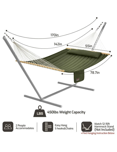 Hamaca Acolchada CHULIM Verde 2 Personas 204 kg Patio Jardín