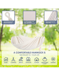 Hamaca Doble Gold Armour Estilo Brasileño 270x150cm Beige 2