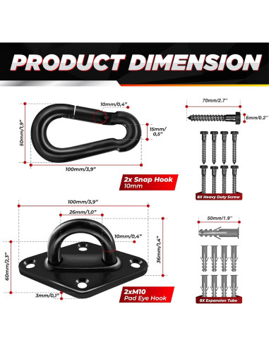 Kit de Colgado de Hamacas PAMAZY 770 kg Acero Inoxidable M10
