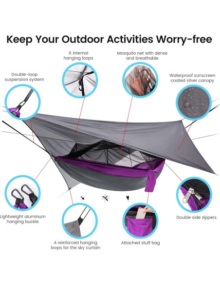 Hamaca de Camping MIFXIN con Red Mosquitos y Toldo Impermeable