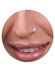 Aro Nasal Plateado 7mm 20 Gauge con Ópalo Blanco - Joyería Hecha a Mano