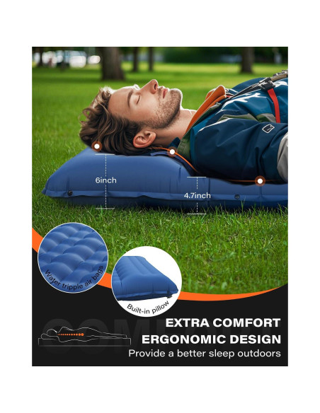 Colchón Inflable de Camping A2C OSM-Azul, 66 cm Ancho, Ultraligero