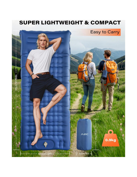 Colchón Inflable de Camping A2C OSM-Azul, 66 cm Ancho, Ultraligero