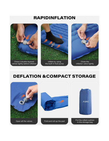 Colchón Inflable de Camping A2C OSM-Azul, 66 cm Ancho, Ultraligero