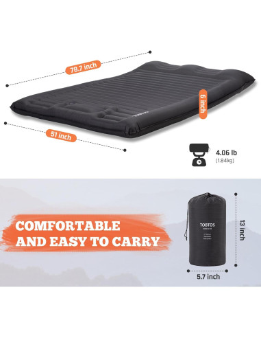 Colchón Inflable Doble TOBTOS 15 cm para Camping con Almohada
