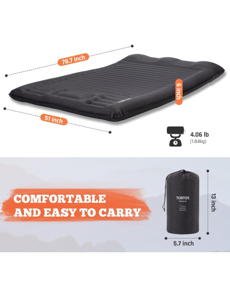 Colchón Inflable Doble TOBTOS 15 cm para Camping con Almohada