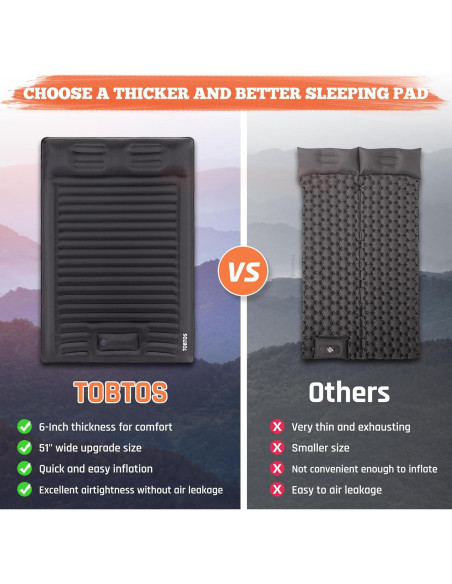 Colchón Inflable Doble TOBTOS 15 cm para Camping con Almohada