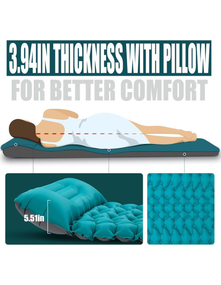 Almohadilla de Camping AKSOUL 3.9" con Almohada Integrada