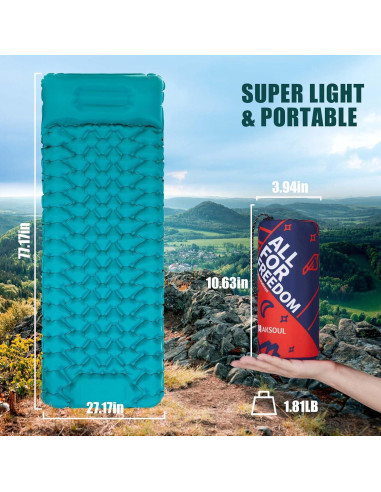 Almohadilla de Camping AKSOUL 3.9" con Almohada Integrada
